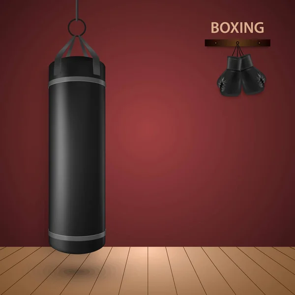 Cartel de boxeo con guantes y plantilla de saco de boxeo — Vector de stock