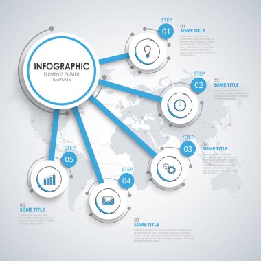 Mavi beyaz tasarımlı yuvarlak işaretçilerle bilgi grafiği