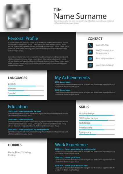 Professionele persoonlijke CV CV in wit zwart vierkant ontwerp — Stockvector