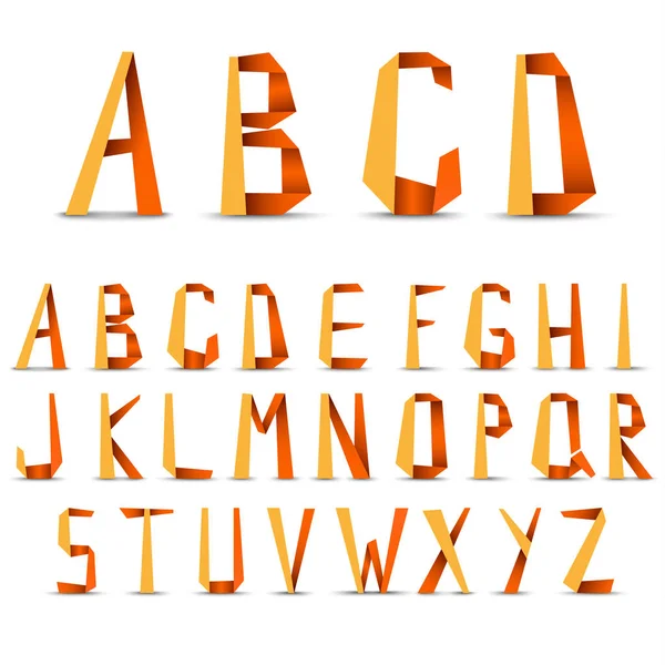 Letras grandes del alfabeto de papel doblado en diseño naranja — Vector de stock