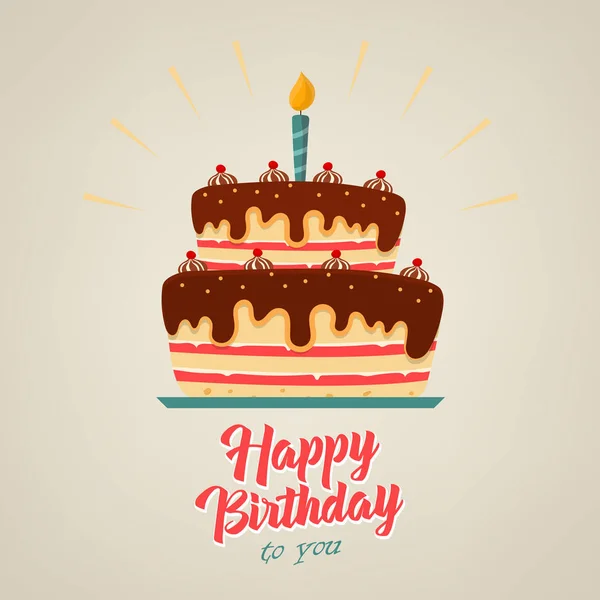 Cartel de cumpleaños con pastel de chocolate en el fondo — Vector de stock