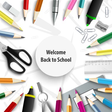 Farklı tasarım malzemeleriyle okul arka planına geri dön