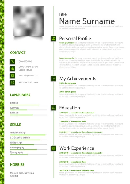 CV personnel professionnel cv en vert blanc conception simple — Image vectorielle