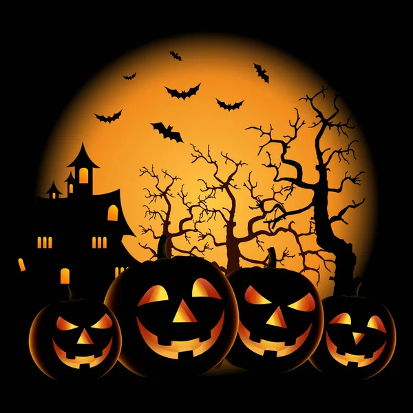 Kísérteties Halloween plakát a vigyorgó sütőtök sablon — Stock Vector