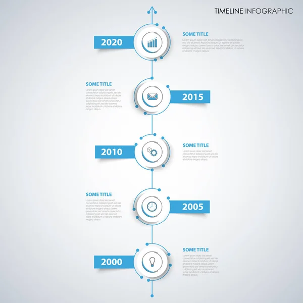 Gráfico de informações de linha do tempo com etiquetas em design branco azul — Vetor de Stock