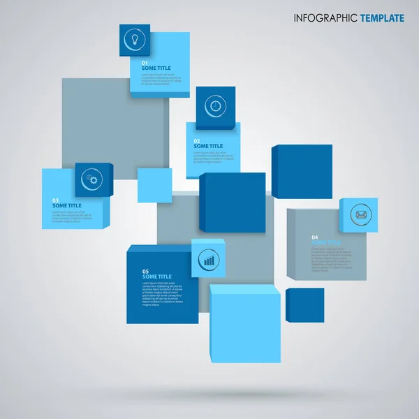 蓝色设计中带有抽象立方体的信息图形 — 图库矢量图片