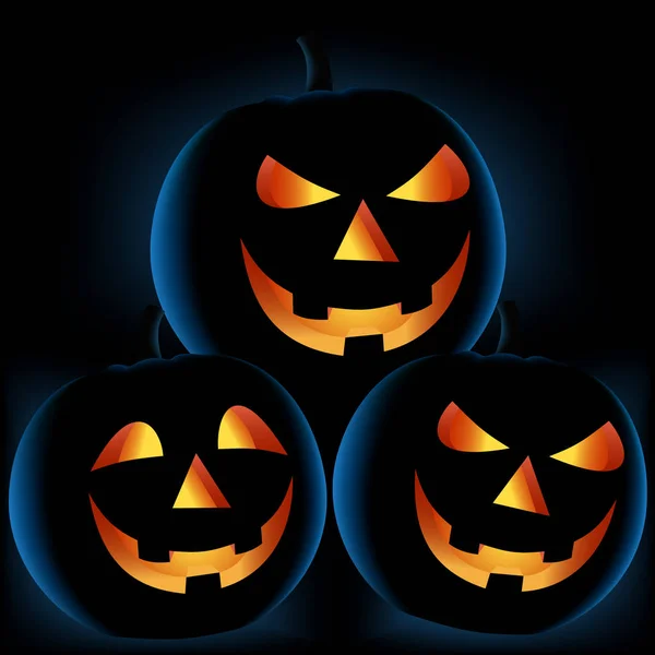 Affiche d'Halloween avec citrouilles sur fond bleu — Image vectorielle