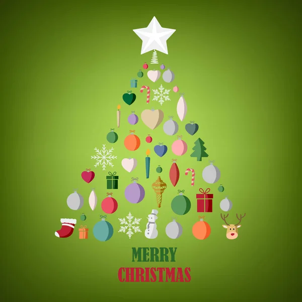 Biglietto natalizio con albero astratto composto da diversi oggetti — Vettoriale Stock