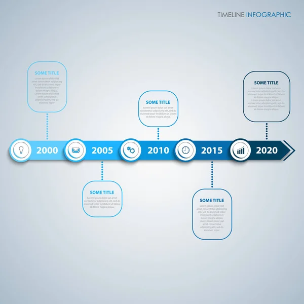 Gráfico de informações de linha do tempo com ponteiros abstratos em design azul — Vetor de Stock