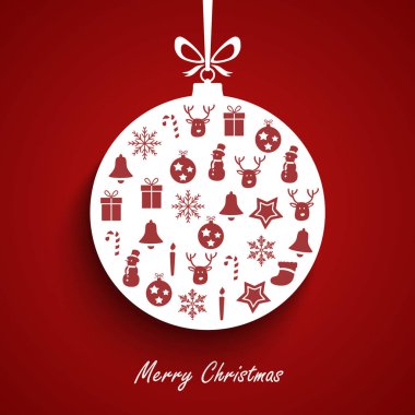 Dekoratif motif şablonlu beyaz küreli Noel kartı