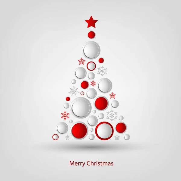 Cartão de Natal com árvore abstrata feita de bolas e flocos de neve — Vetor de Stock