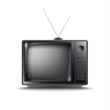 Beyaz arkaplan vektöründe koyu renk dizaynlı eski televizyon 10 birim