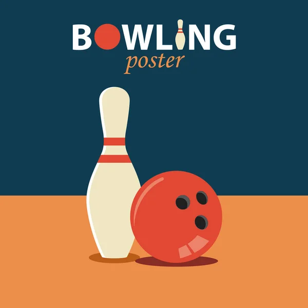 Bowling Poster Piatto Con Palla Pin Modello Vettoriale Eps — Vettoriale Stock