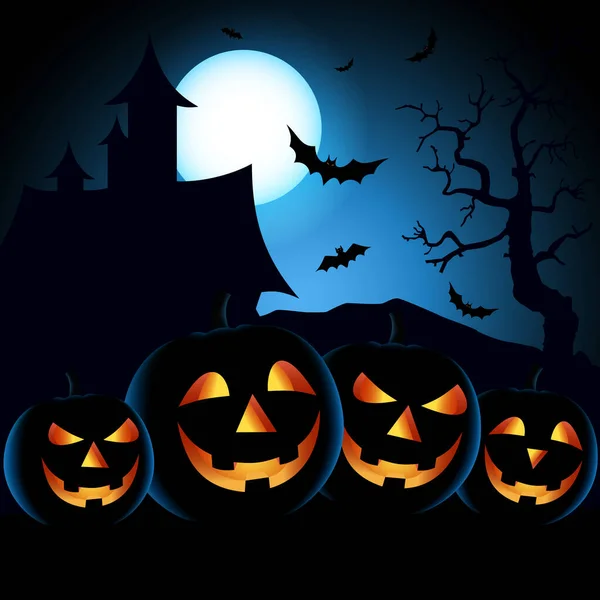Cartaz Halloween Com Abóboras Assustadoras Azul Preto Design Vector Eps — Vetor de Stock