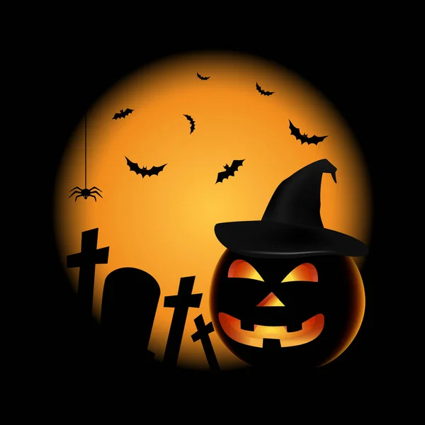 Cartaz Halloween Com Abóbora Chapéu Preto Laranja Design Vector Eps — Vetor de Stock