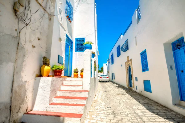 Street Sidi Bou Said Fehér Kék Városában Tunézia Észak Afrika — Stock Fotó