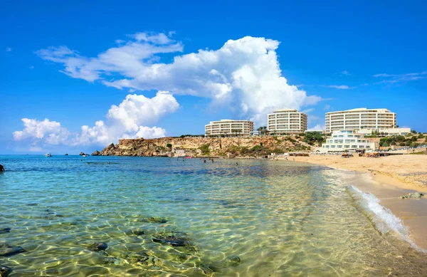Malebný Pohled Pláže Golden Bay Západním Pobřeží Malty Europa — Stock fotografie