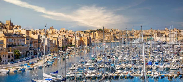 Panoramatický Krajinu Přístavem Grand Harbour Malebné Pozadí Města Valletta Malta — Stock fotografie