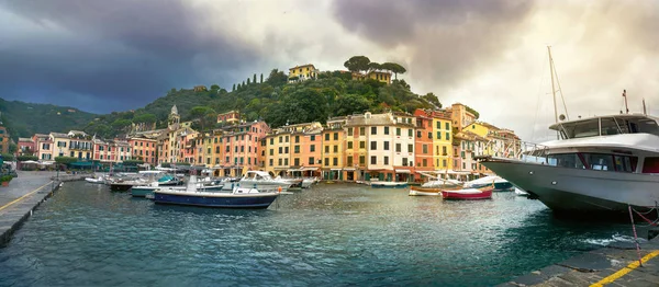 Panoramablick Auf Den Malerischen Hafen Und Die Hafenstadt Portofino Ligurien — Stockfoto