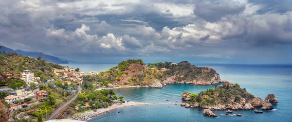 Отличный Вид Набережную Знаменитый Остров Пляж Isola Bella Таормина Сицилия — стоковое фото