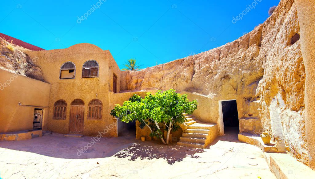 Berber underground dwellings. Troglodyte house. Matmata, Tunisia