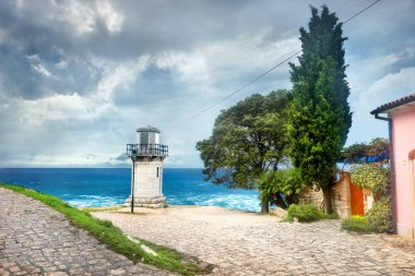 Rovinj 'deki eski deniz feneri. Istria, Hırvatistan