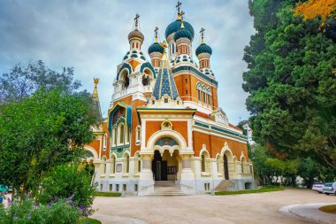  Nice 'deki St. Nicolas' ın Rus Ortodoks Katedrali. Fransa 