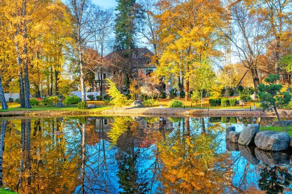 공원의 카드리오그와 연못 과 황금 가을. 에스토니아의 탈린 — 스톡 사진