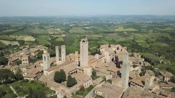 Vue Aérienne Village Médiéval San Gimignano Montrant Ses Murs Tours — Video