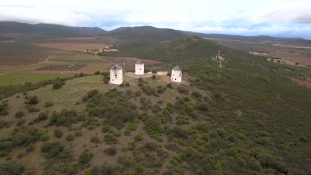 Sonnenuntergang Den Berühmten Windmühlen Miguel Cervantes Berühmtem Roman Don Quichote lizenzfreies Stockvideo