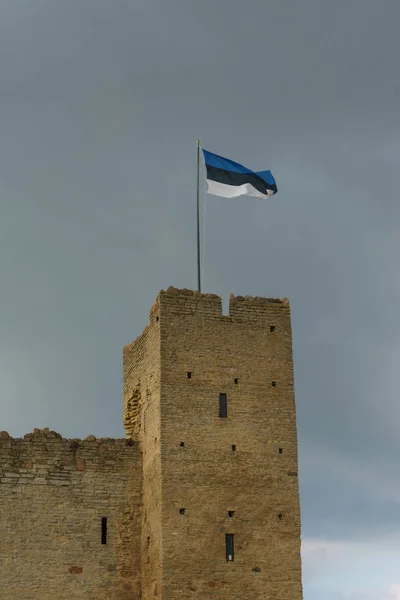 Estonya bayrağı Estonya 'nın Rakvere kalesinin tepesinde