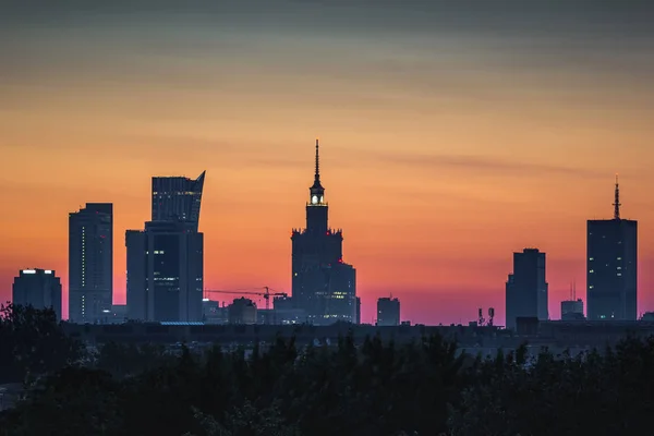Panorama Wieżowców Centrum Warszawy Świcie Polska — Zdjęcie stockowe