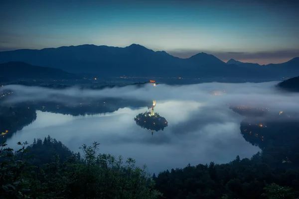 Lac Bled Nuit Slovénie — Photo