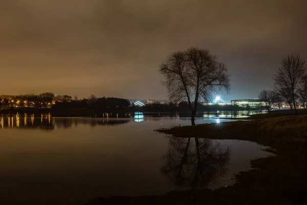 Rzeka Niemen Nocy Mieście Kaunas Litwa — Zdjęcie stockowe