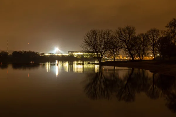 Río Nemunas Por Noche Ciudad Kaunas Lituania — Foto de Stock