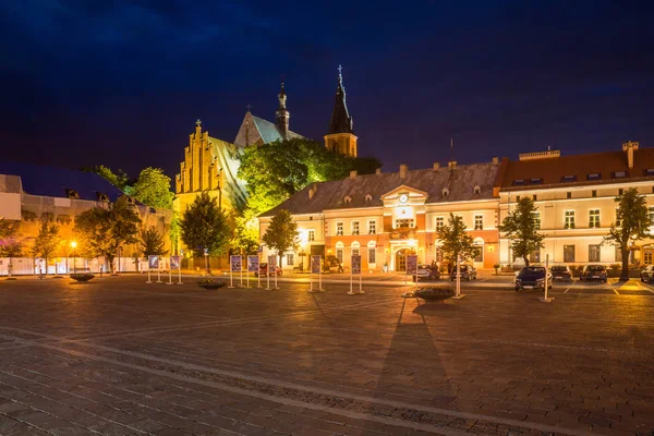 Night View Main Square Olkusz City Malopolskie Poland — Stock Photo, Image