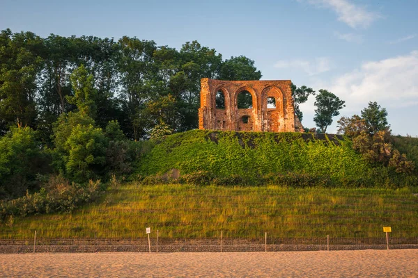Ruins church in Trzesacz at sunny day, Poland