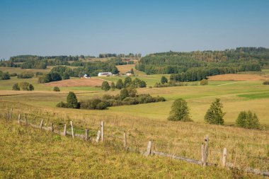 Suwalski manzarasında sonbahar manzarası, tepeler ve ağaçlar