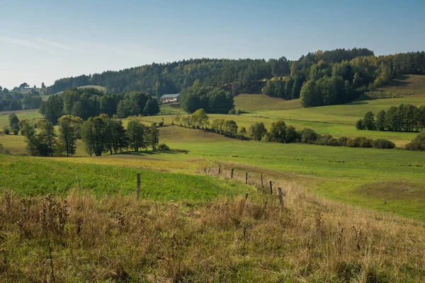 Suwalski manzarasında sonbahar manzarası, tepeler ve ağaçlar