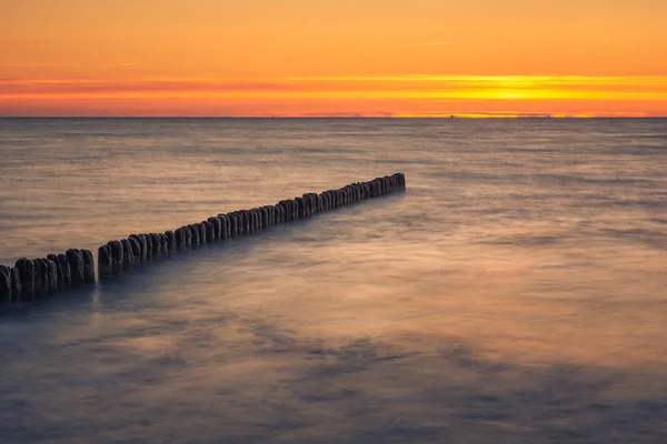 Pôr Sol Mar Báltico Miedzyzdroje Zachodniopomorskie Polónia — Fotografia de Stock