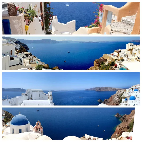 Collage Hermosas Fotos Verano Isla Santorini Grecia —  Fotos de Stock