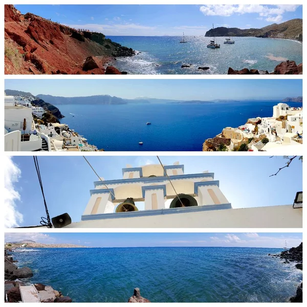 Kolaż Zdjęć Piękne Lato Wyspie Santorini Grecja — Zdjęcie stockowe