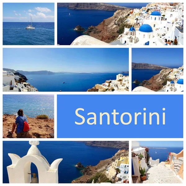 Kolaż Zdjęć Piękne Lato Wyspie Santorini Grecja — Zdjęcie stockowe