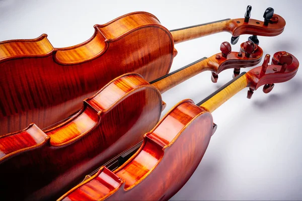 Tre Vecchi Violini Sfondo Wihte — Foto Stock