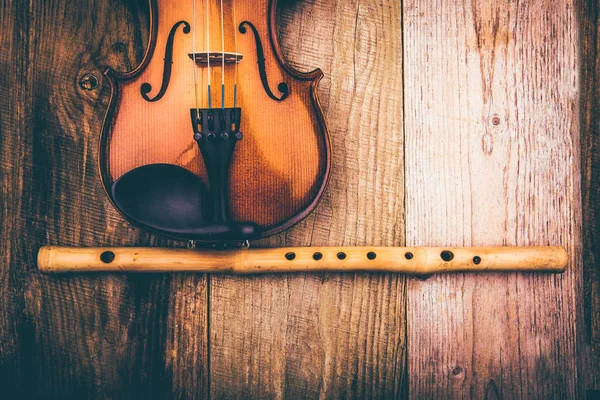 Ancient Violin Background Old Unplaned Boards — Stock Photo, Image