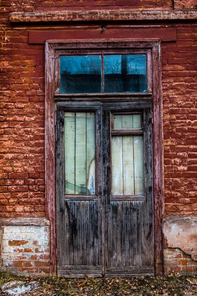 Vecchia Finestra Legno Vecchio Muro Mattoni Grunge Sfondo — Foto Stock