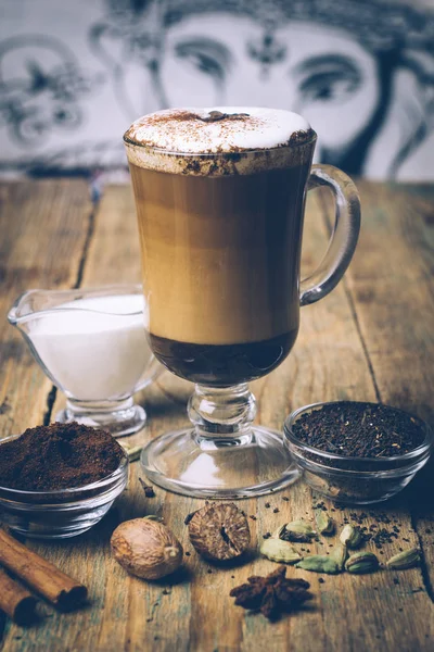 Spice Dirty Chai Latte Masala Chai Espresso Autumn Winter Warm — Stock Photo, Image