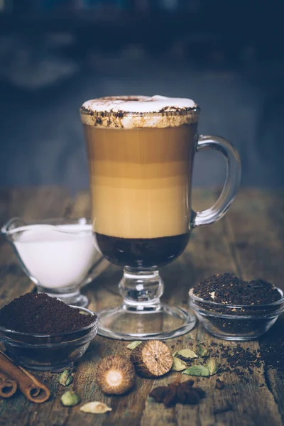 Spice Dirty Chai Latte Masala Chai Espresso Autumn Winter Warm — Stock Photo, Image