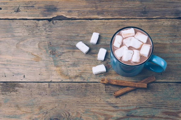 Xícara Cacau Quente Chocolate Quente Com Marshmallows Paus Canela Fundo — Fotografia de Stock