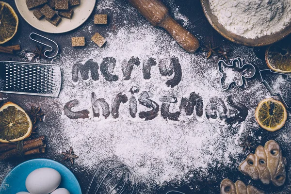 Kerst Bakken Achtergrond Ingrediënten Voor Het Koken Van Kerstmis Bakken — Stockfoto